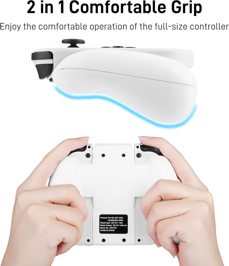 F'DIARY Comfort Charging Grip Compatible with Nintendo Switch and Switch OLED Joycon, Handheld Accessories for Joycon Controller with LED Indicator with Charging Cable and 6 Thumb Caps - Image 3